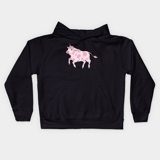 Funny Pink Cow Unicorn Kids Hoodie by Alure Prints